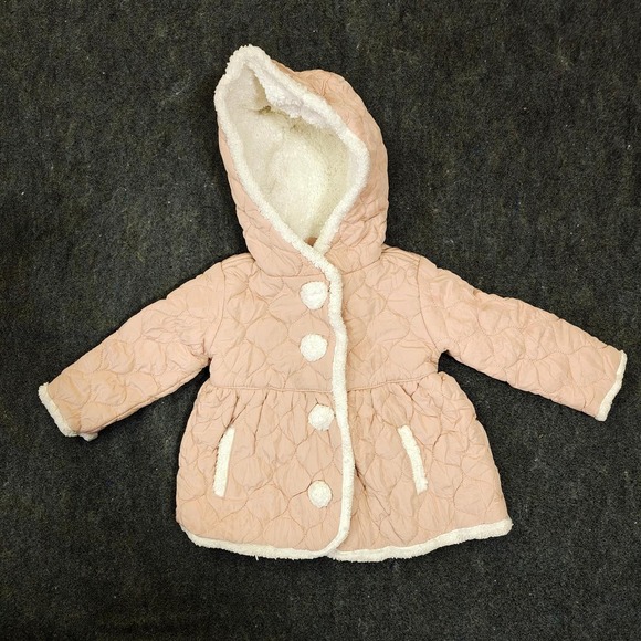 Tahari Other - Tahari Pink Quilted Sherpa Lined Hooded Baby Coat Jacket 12M